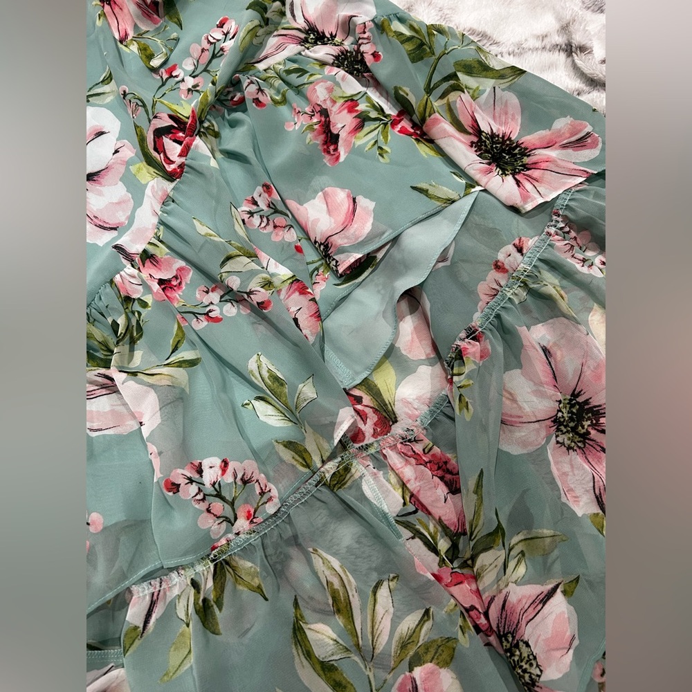 Vince Camuto Floral High Low Maxi Dress Pleated Ruffle Size 8 NWT - Picture 6 of 7